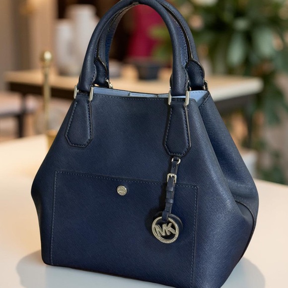 Authentic Michael Kors Blue Greenwich Saffiano Leather Satchel Crossbody Handbag - Picture 3 of 15